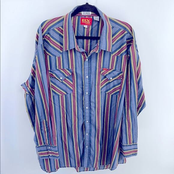 Ely Cattleman Other - Vintage Ely Plains Big Man striped western pearl snap long sleeve shirt 20x35/36
